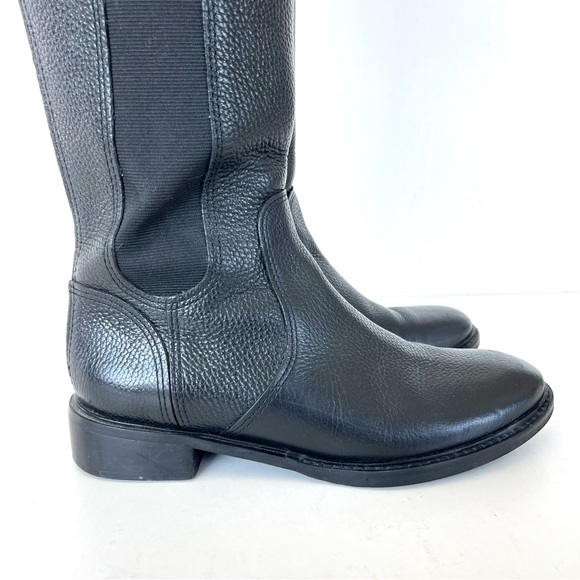 ♦️SOLD♦️TORY BURCH Christy Black Pebbled Leather Stretch Knee High Riding Boots - Picture 3 of 12